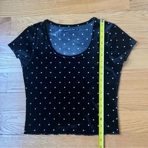 Abercrombie & Fitch Velvet Black and White Polka Dot Blouse Scalloped Trim Sz XS thumbnail 8