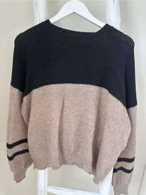 SHEIN Black and Beige Colorblock Crewneck Sweater XL thumbnail 1