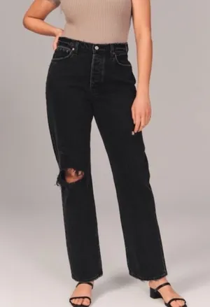 Abercrombie Black High‎ Rise Dad Straight Leg Jeans Sz 24 thumbnail 1