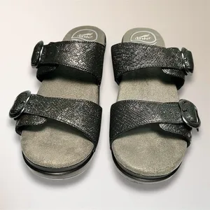 Dansko Womens‎ EU 38 US 7.5-8 Metallic Snake Leather Slide Wedge Sandals Comfort thumbnail 9