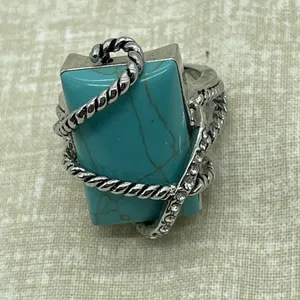 Western Boho Faux Turquoise Ring Size 8‎ Silver Tone Southwest Nautical Festival thumbnail 6