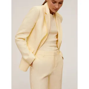 Mango Linen Straight Pants in Yellow Size 4 thumbnail 2