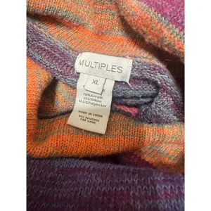 Multiples Women XL Poncho Cowl Neck Sweater Wool Blend Striped Purple Orange thumbnail 4