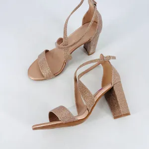 NWOT Rampage Women Rose Gold Glitter Block Heel Sandals Size‎ 8.5 thumbnail 2