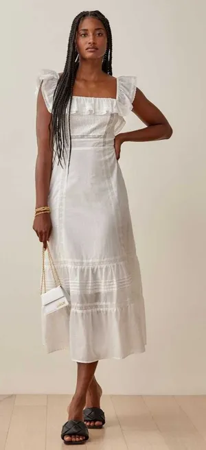 Reformation Tide Midi Dress White Ruffle Cotton Tiered thumbnail 1