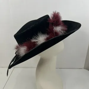 Bailey 7 1/8 Cowboy Hat U-Rollit Feather Trim Vintage Western Black Burgundy thumbnail 5