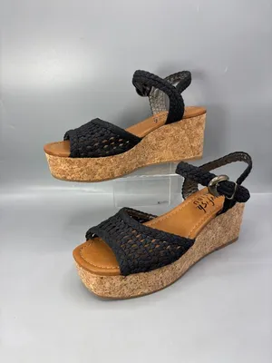 Blowfish Malibu Aric Sandals Women 8M Black Cork Sole Wedge Heel Square Toe thumbnail 2