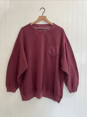AERIE Everyday Pocket Pullover Crewneck Ribbed in Burgundy Size XL thumbnail 2