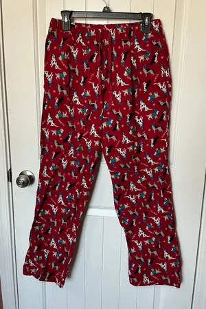 L.L.Bean Flannel Dogs with Hats Sweatpants Small Red thumbnail 1