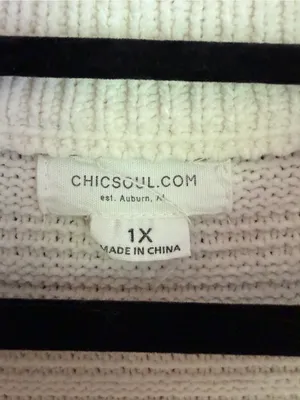 Chic Soul Cream Horizontal Ribbed Knit Oversized Slouchy Sweater Plus Size 1X thumbnail 5