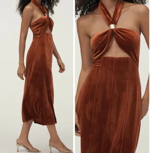 Anthropologie Flat White Velvet Halter Cutout Midi Dress, Size XL thumbnail 2