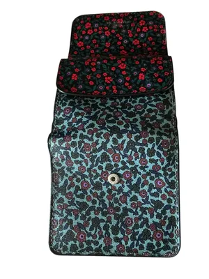 Coach trifold blue red floral coated leather wallet thumbnail 5
