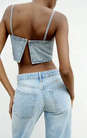Zara NWT TRF Pearl Wide Leg Jeans thumbnail 4