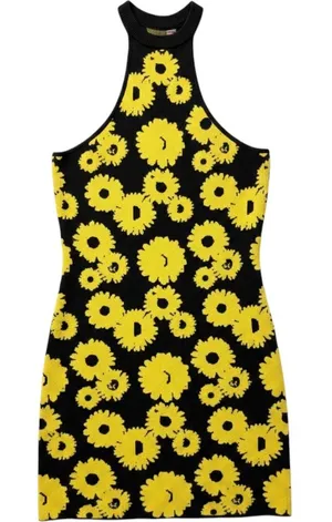 Urban Outfitters Sunflower Knit Mini Dress Black‎ Yellow Halter Racerback Small thumbnail 1