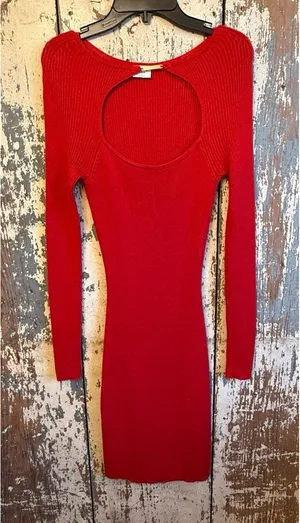 Abercrombie & Fitch ribbed knit red mini dress chest cutout size small bodycon thumbnail 1