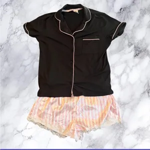 Joyspun Black Pajama Top Pink Trim Size Small‎ thumbnail 2