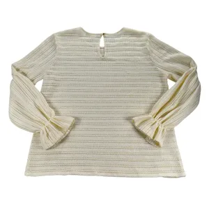 Michael Kors Cream Open Knit Ruffle Cuff Sweater XL Off White Long Sleeve Top thumbnail 4