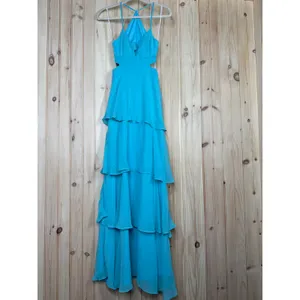 NWT Lulus Tier and Now Blue Tie-Back Tiered Maxi Dress Dance Gala Wedding Sz XS thumbnail 2