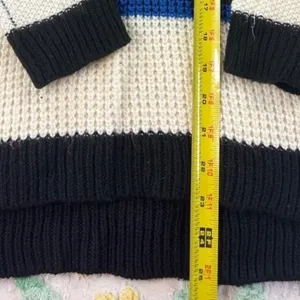 SO Heritage Women's Striped Knit Sweater Size L Black Cream Blue Casual‎ thumbnail 3