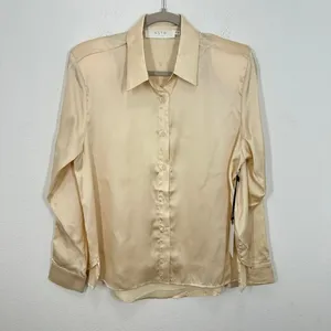 ASTR THE LABEL Cream Silk Satin Button Down Shirt Blouse Shoulder Pad Top XS NWT thumbnail 3
