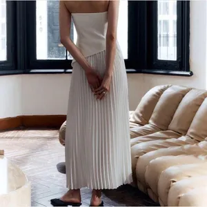 Commense Solid Pleated Strapless Split Dress size Large White thumbnail 2