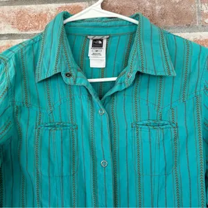 North Face Snap Up Cotton Shirt Women’s Small Turquoise Western Roll Tab Gorp thumbnail 2