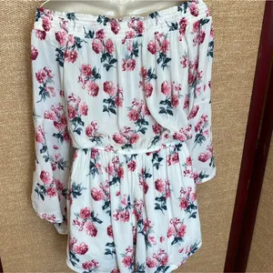 Abercrombie & Finch Ivory floral off shoulder rayon bell sleeve romper Size M thumbnail 3