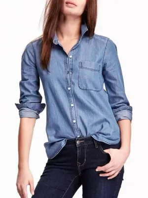 Old Navy Chambray Blue Classic Button-Front Long Sleeve Shirt thumbnail 1