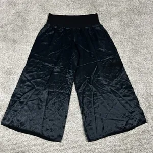 PJ Harlow Lily Sleep Pants Womens Small Dark Teal Silky Satin Wide Leg Crop FLAW thumbnail 1