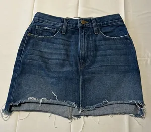 Frame Casablanca Blue Denim Jean Mini Skirt Distressed Stagger Hem Size 26 thumbnail 1