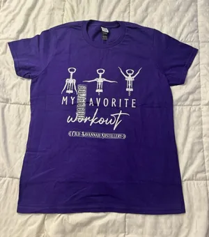 New Purple T-Shirt Crewneck "My Favorite Workout" Old Savannah Distillery thumbnail 1
