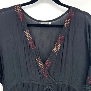 Earthbound Trading Co Black Boho Embroidered Maxi‎ Dress Small Gauze Festival thumbnail 2