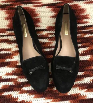 Louise et cie Black suede leather loafers flats shoes bow detail preppy office siren core dark academia classy gold accents gothic Size 9.5M thumbnail 1