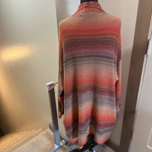 Sisters Open Front‎ Waterfall Knit Stripe Cardigan Sweater Fall Pink Orange Grey thumbnail 4