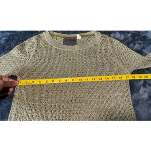 Guinevere Anthropologie Hemp Blend Open Knit Sweater Olive Gold Metallic Medium thumbnail 5