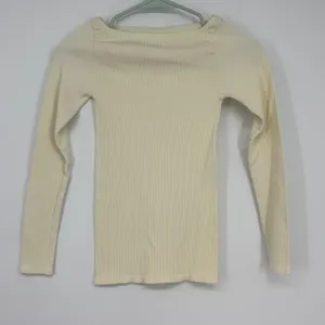 Free People Intimately Ivory Ribbed Boat Neck Long Sleeve Top‎ M/L thumbnail 2