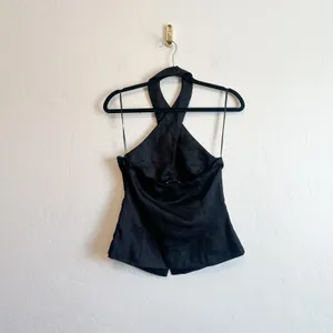 Reformation | Tate 100% Linen Halter Button Vest Top in Black | size 6 thumbnail 4