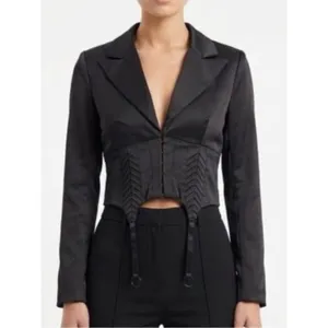 Naked Wardrobe Black Corset Blazer Crop Top Size Small thumbnail 3
