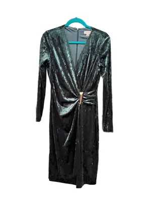 NWOT 8 Calvin Klein Dark Green Velvet Long-Sleeve Sheath Cocktail Women’s Dress thumbnail 3