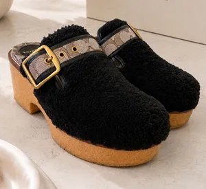 Coach Black Shearling Dylan Signature Buckle Platform Clogs Mules Size 7 NWOT‎ thumbnail 1