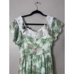 DISNEY Dress Juniors Small Green Lace Overlay‎ Fairy Whimsy Cottagecore Straps thumbnail 4
