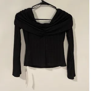 NWT Reformation Amabel Knit Top Black Off Shoulder Ruched S thumbnail 4