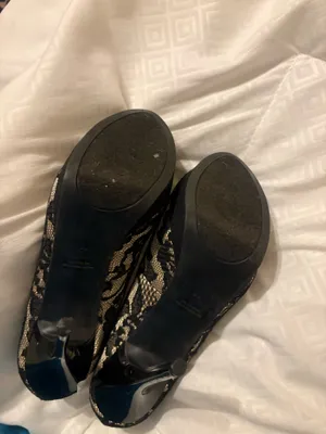 Guess Peep Toe Pumps black lace white satin 4 inch stiletto thumbnail 2
