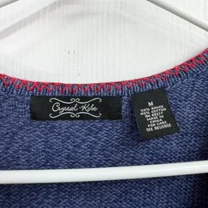 Vintage Crystal Kobe blue knit patchwork button down sweater vest Christmas M Size M thumbnail 2