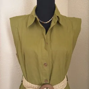 Zara Khaki Midi Dress with Woven Belt thumbnail 7