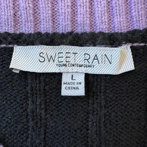 Sweet Rain Black & Lavender Striped Cropped V-Neck Pullover Sweater thumbnail 5