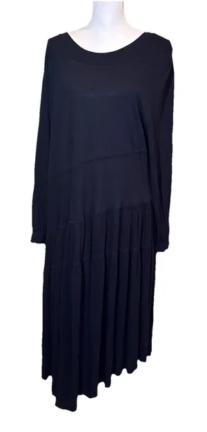 FP Beach Black Knit Tiered Midi Dress Long Sleeve Relaxed Boho‎ Size Medium thumbnail 1