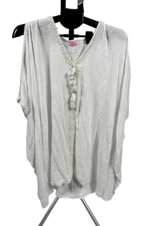 Lilly Pulitzer White Rayon Kaftan Beach Cover Up Gold Lace Tassel One‎ Size thumbnail 1