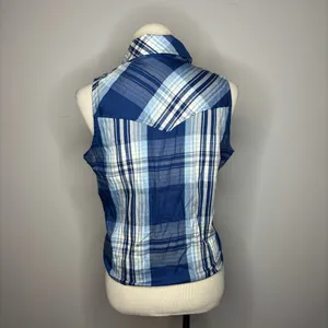 Idyllwind - Blue Plaid Print Embroidered Front Sleeveless Snap Western Shirt thumbnail 6
