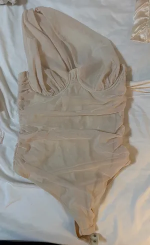 Cream Mesh One Shoulder Body Suit thumbnail 1